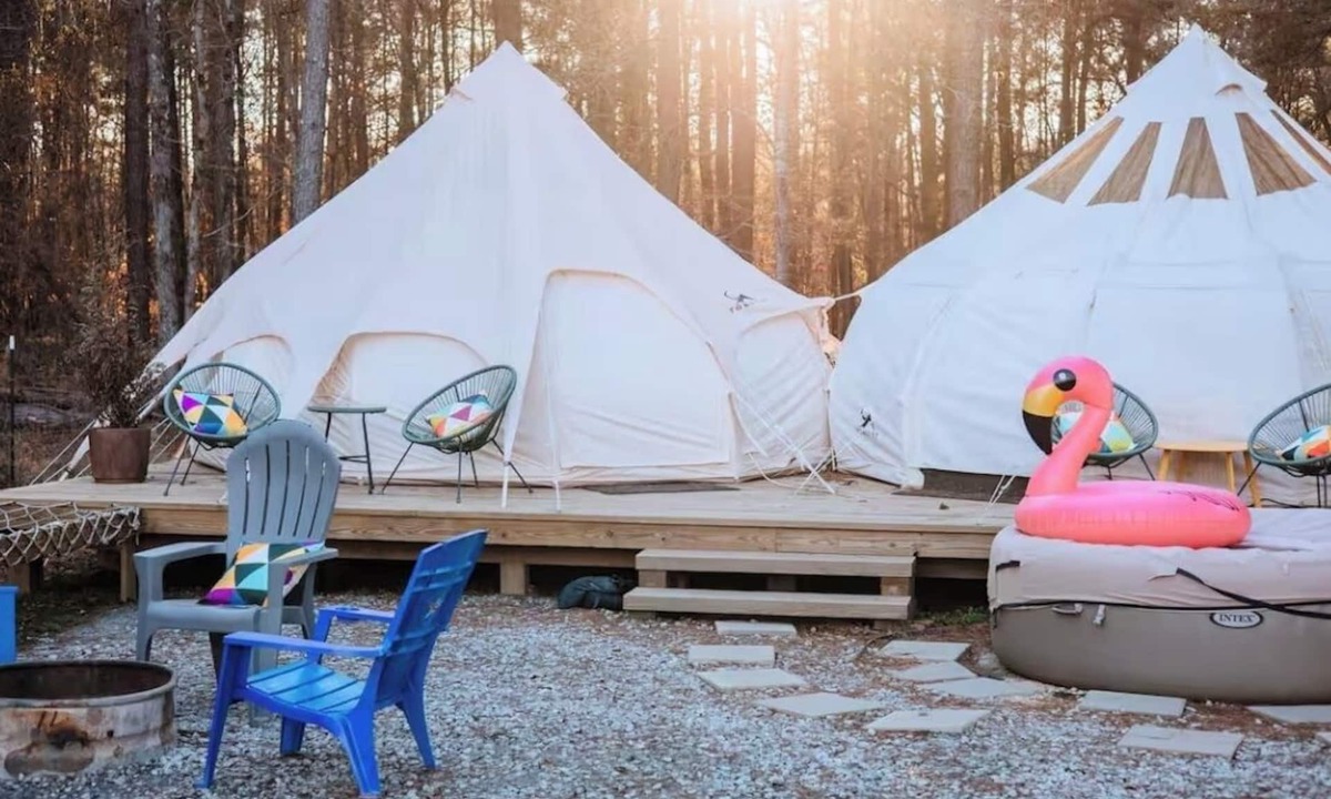 Thomson RV Rental | Kettles Corner Yurt with llamas, fluffy cows, and snuggly sheep