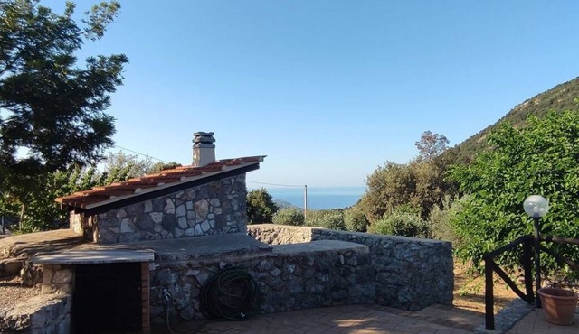 Panoramic hillside house with sea view