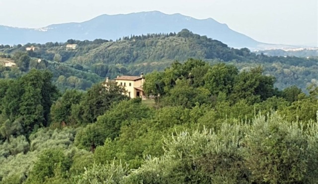 Panoramic stone farmhouse in sabina with communal pool near