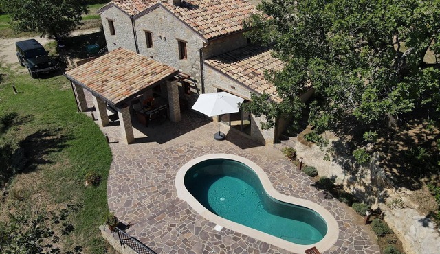 Rustic stone house with a modern touch